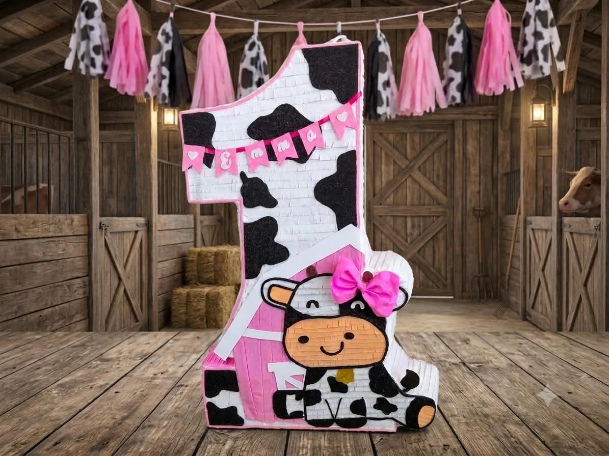 Custom Pink Cow & Barn Number 1 Piñata
