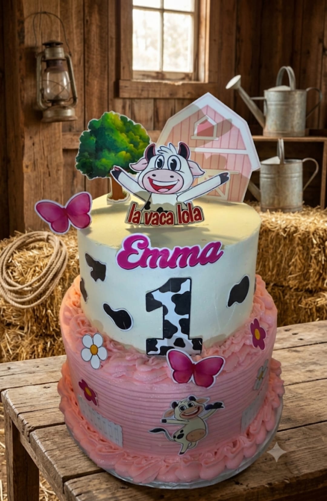 Custom Pink Cow & Barn Cake